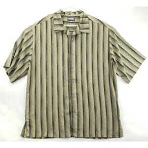 Mench Platinum Shirt Mens 3XLT Olive Green Striped Geometric Casual Button-Up